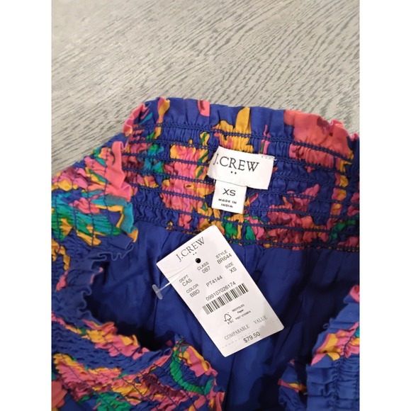 NWT J Crew Tiered‎ Floral Print Smocked Waist Skirt XS Blue Pink Yellow Green - Picture 3 of 4